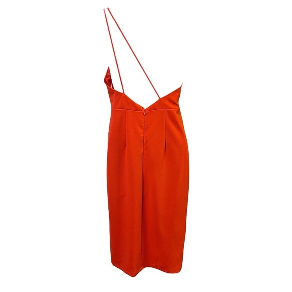 Hello‎ Molly Dress Large Orange One-Shoulder Midi Fitted Slit Padded Bust Bold - Picture 8 of 15